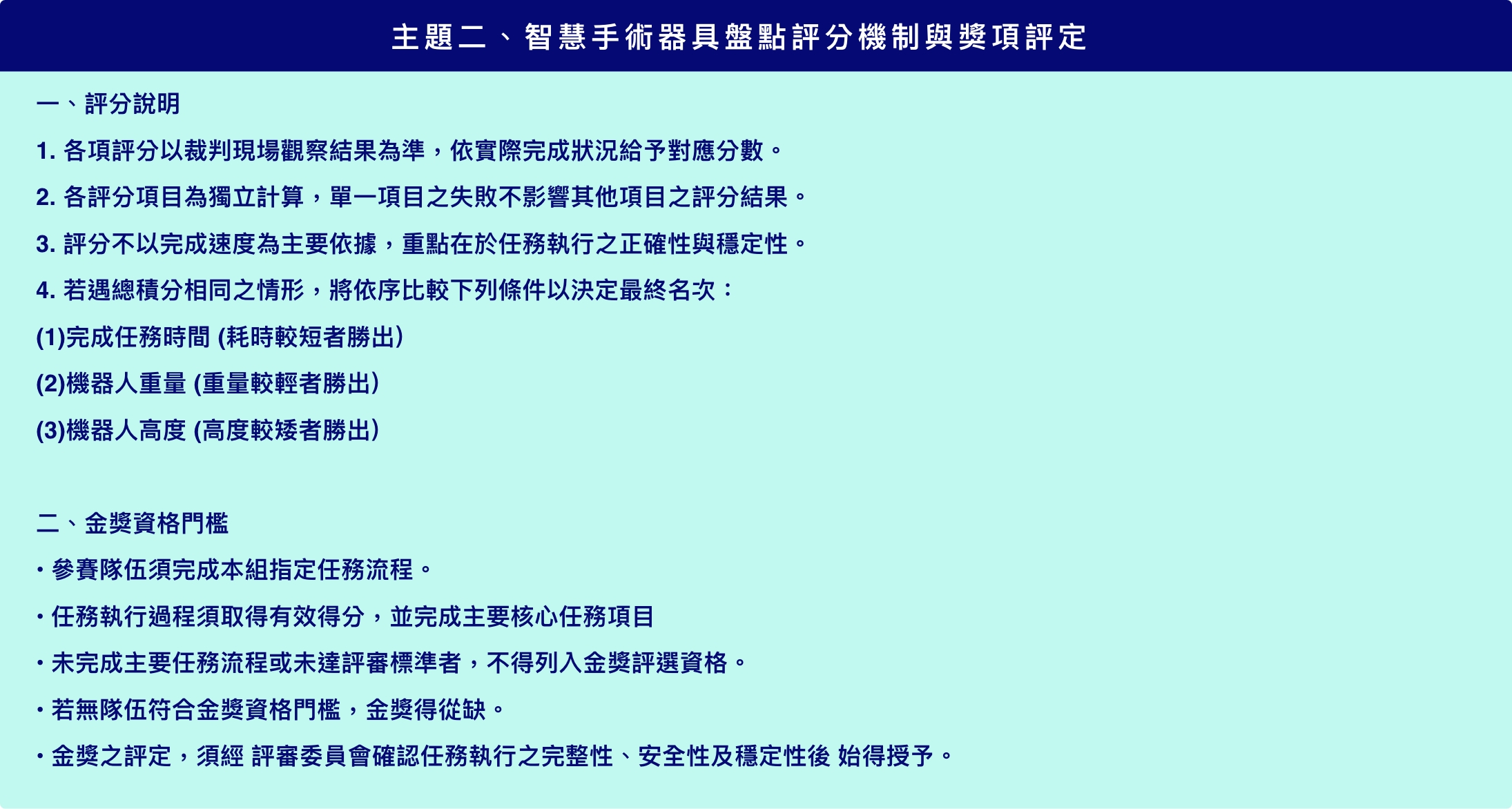 主題二 智慧手術器具盤點 評分機制與獎項評定